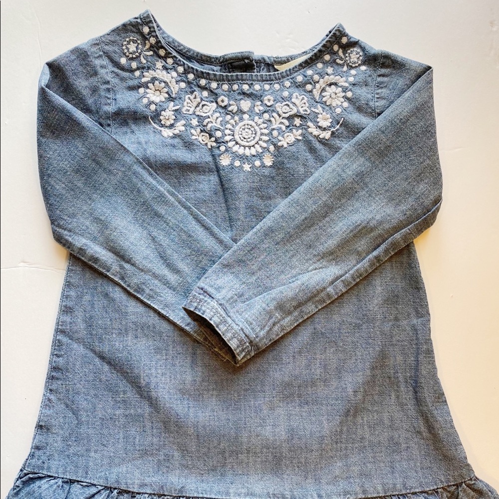 Lands End Chambray Dress with Embroidery